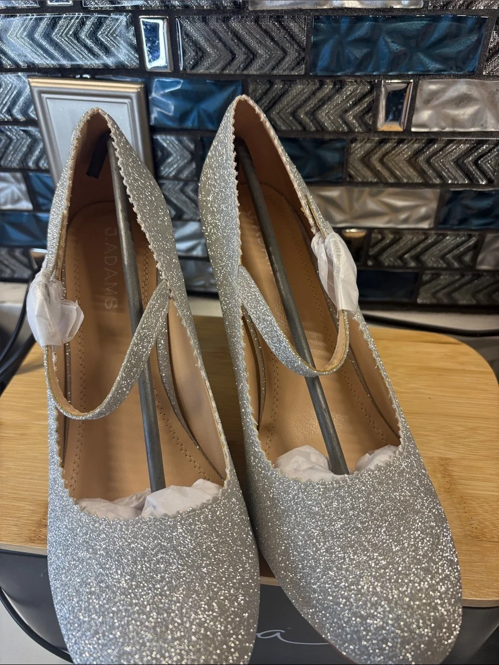 Glitter Mary Jane Heels in Silver by J. Adams